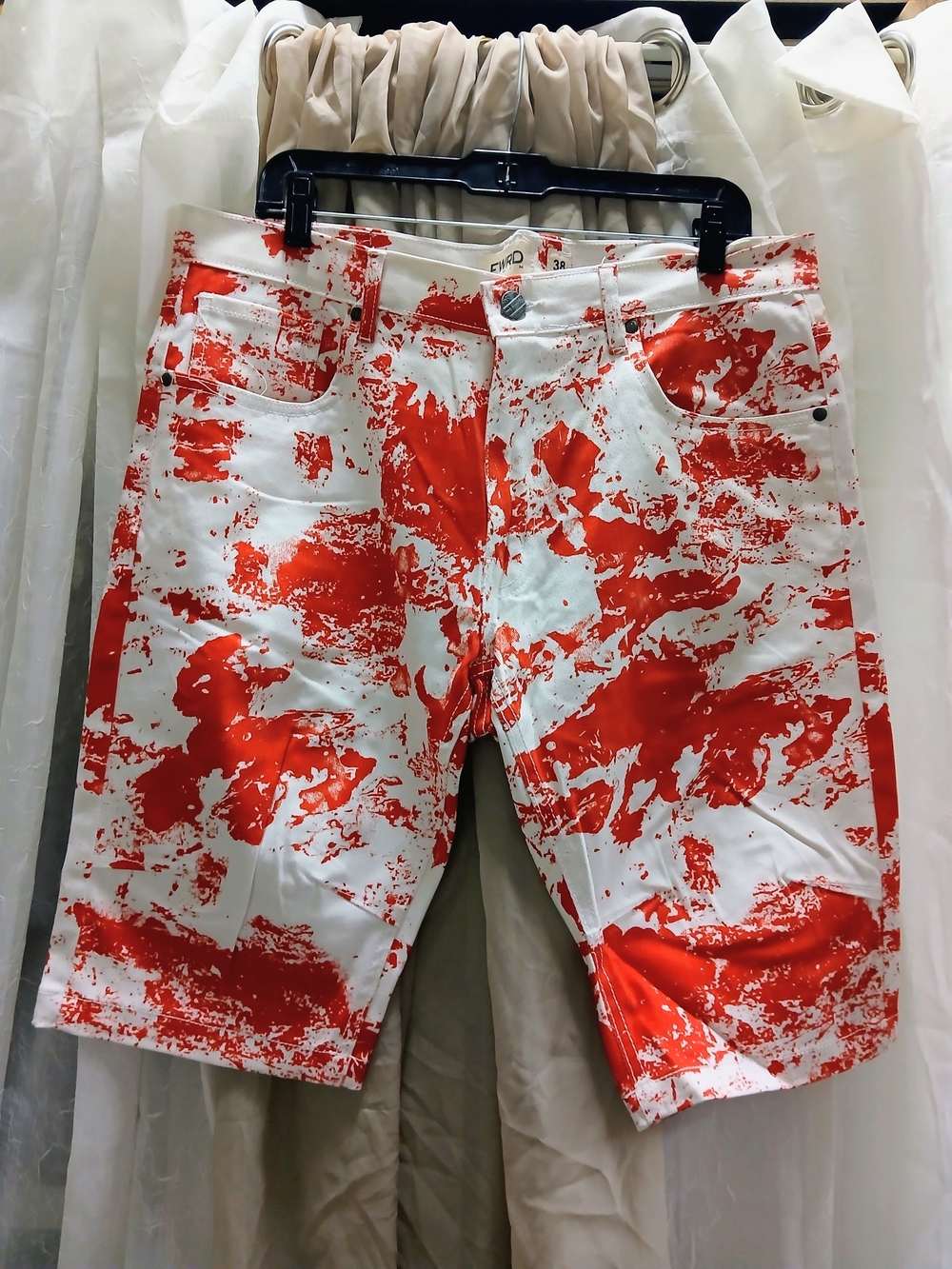 Men's White & Red Printed Casual Shorts